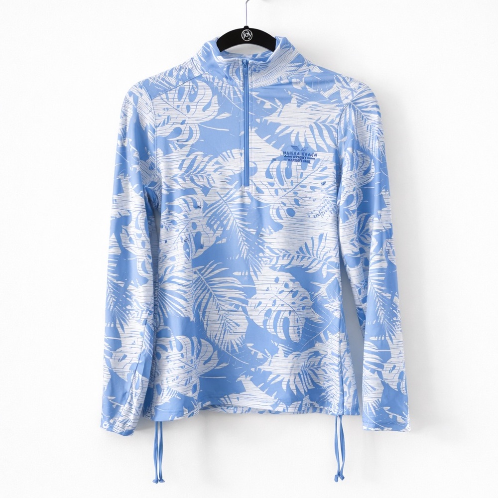 UPF 50 Quarter Zip Sun Pullover Tropical Blue Print Beach Cover Up Small NWT